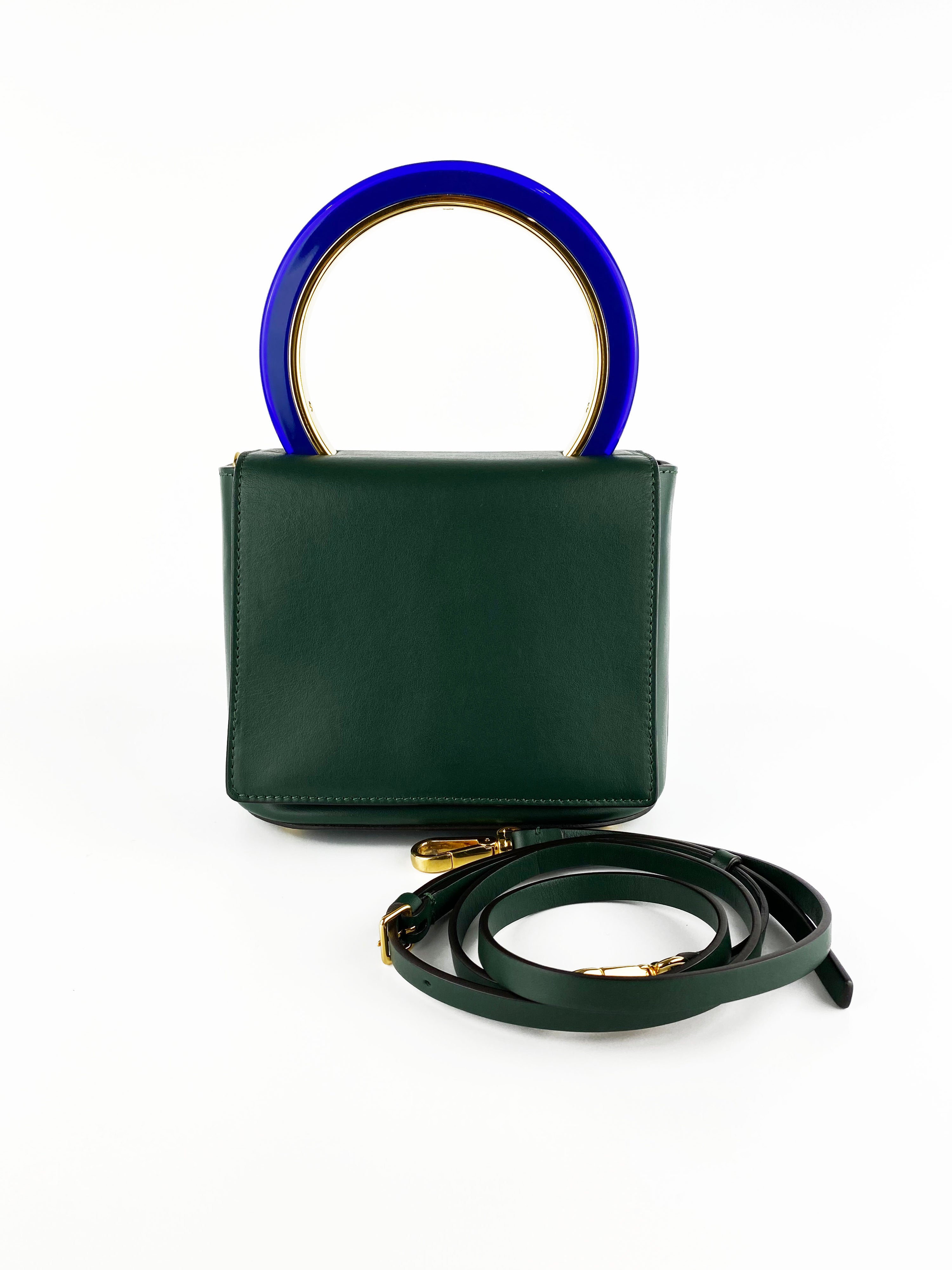 Marni Pannier Leather Forest Green Crossbody Bag