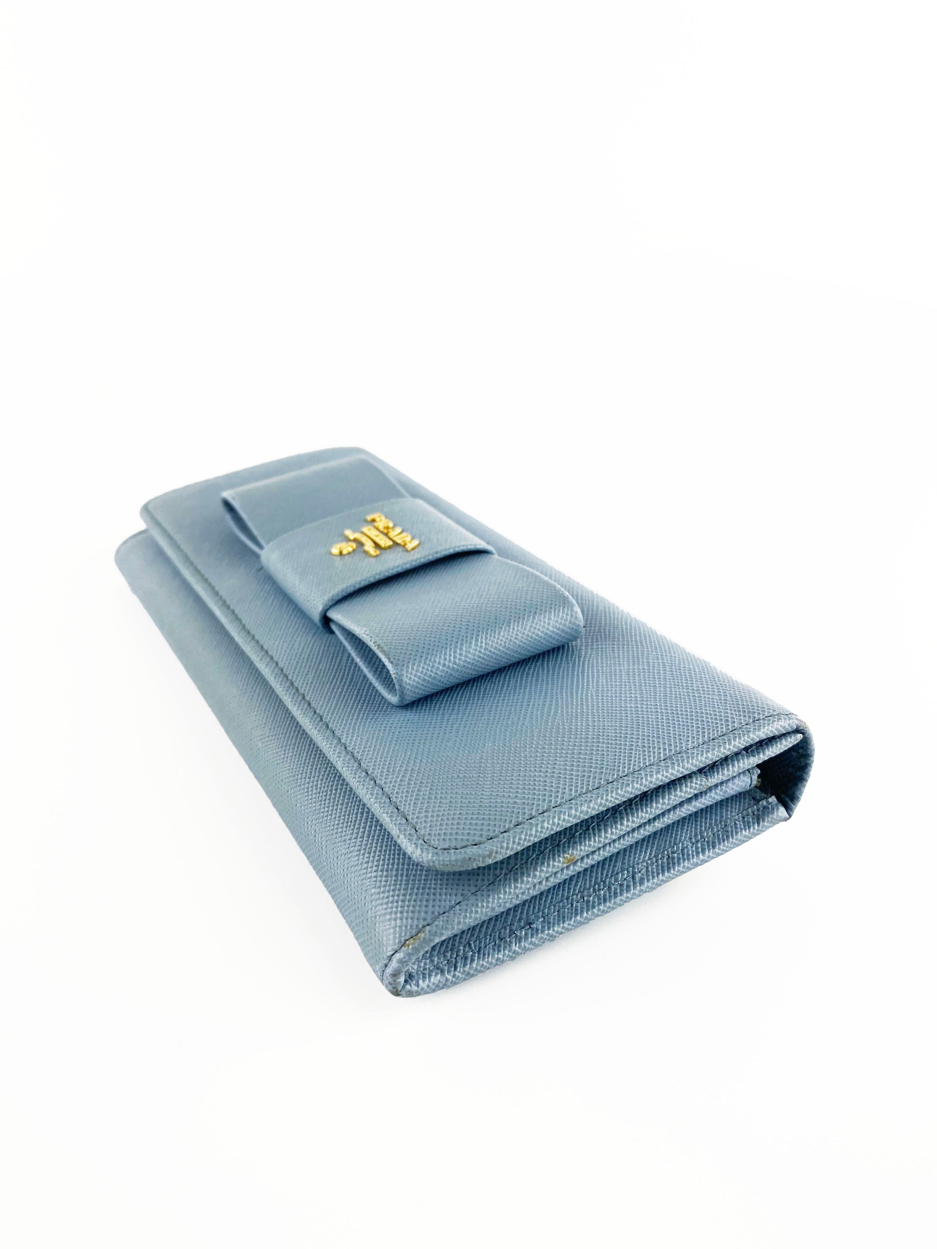 Prada Light Blue Saffiano Bow Wallet