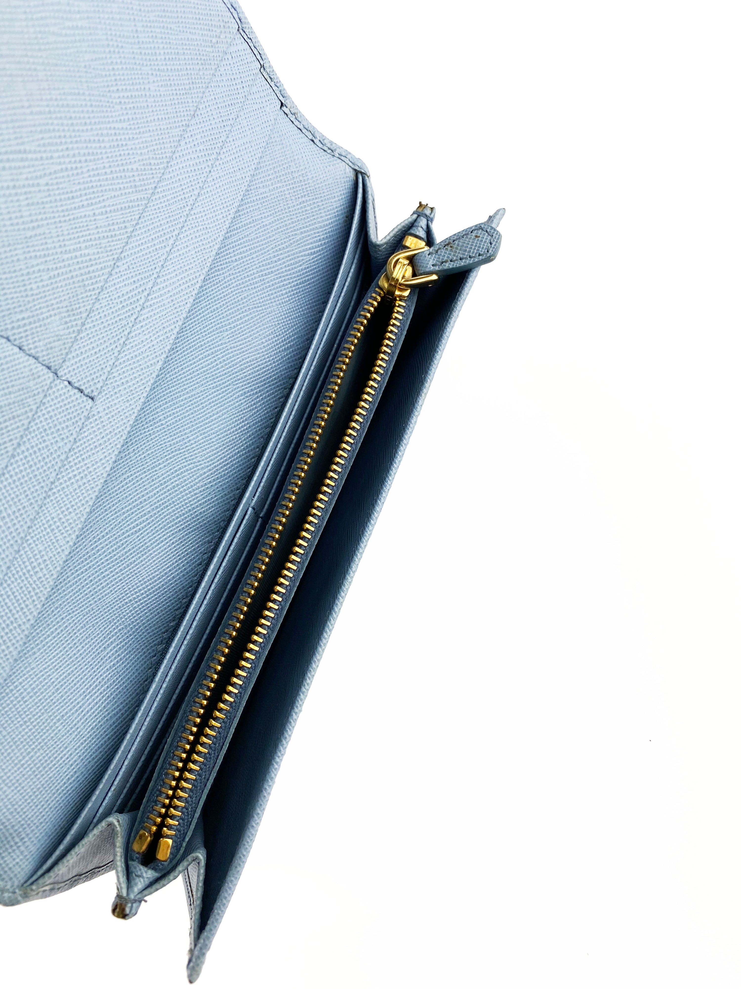 Prada Light Blue Saffiano Bow Wallet