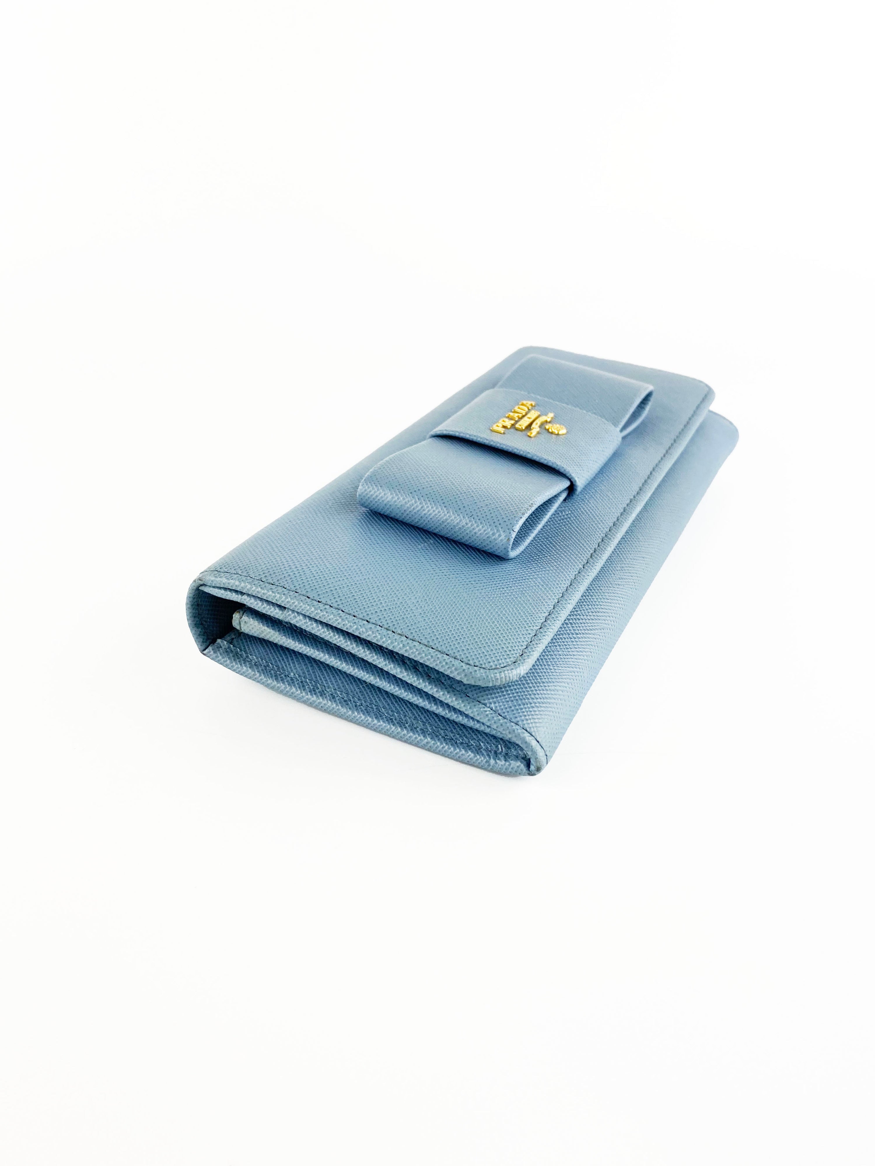 Prada Light Blue Saffiano Bow Wallet