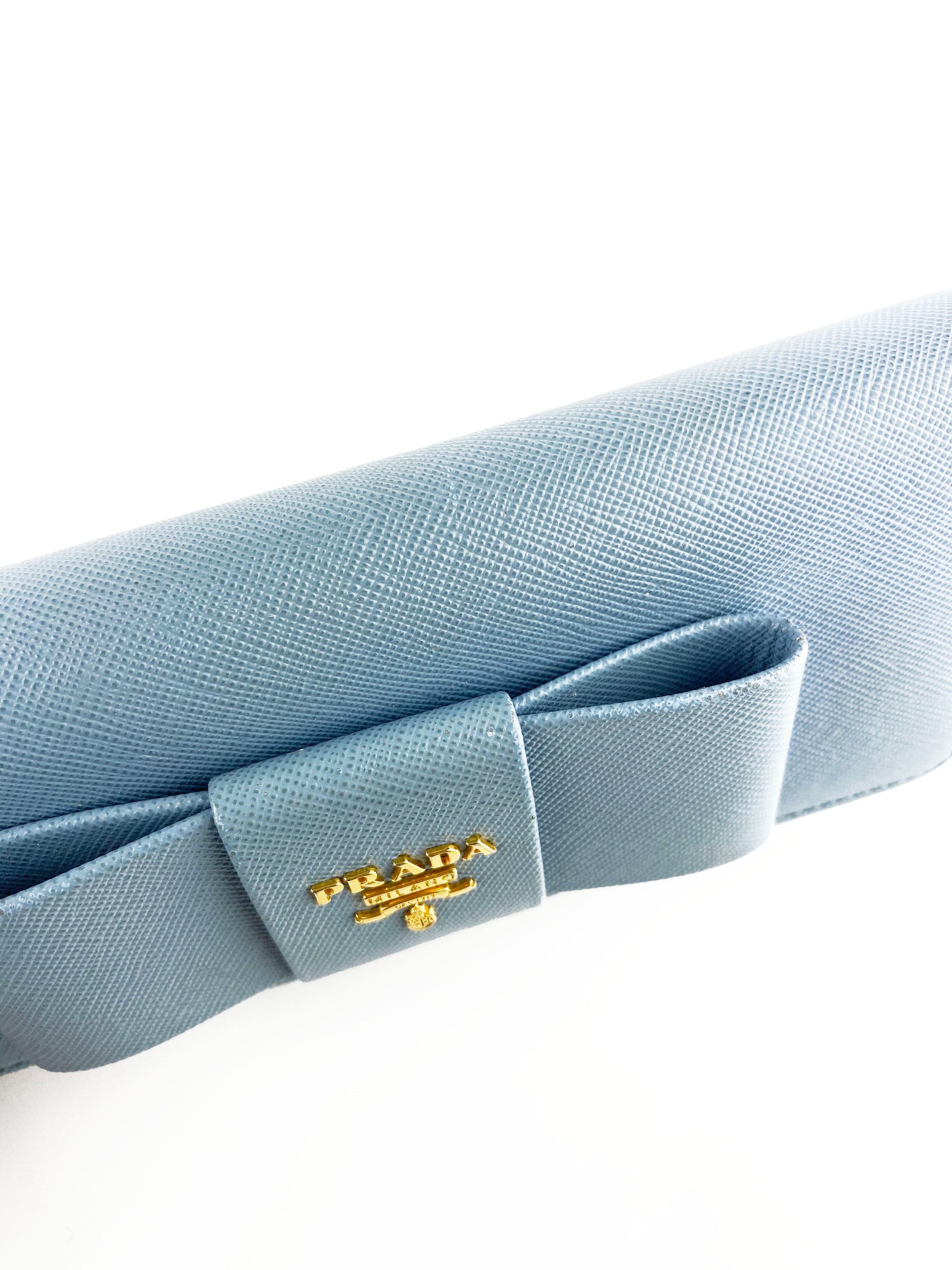 Prada Light Blue Saffiano Bow Wallet