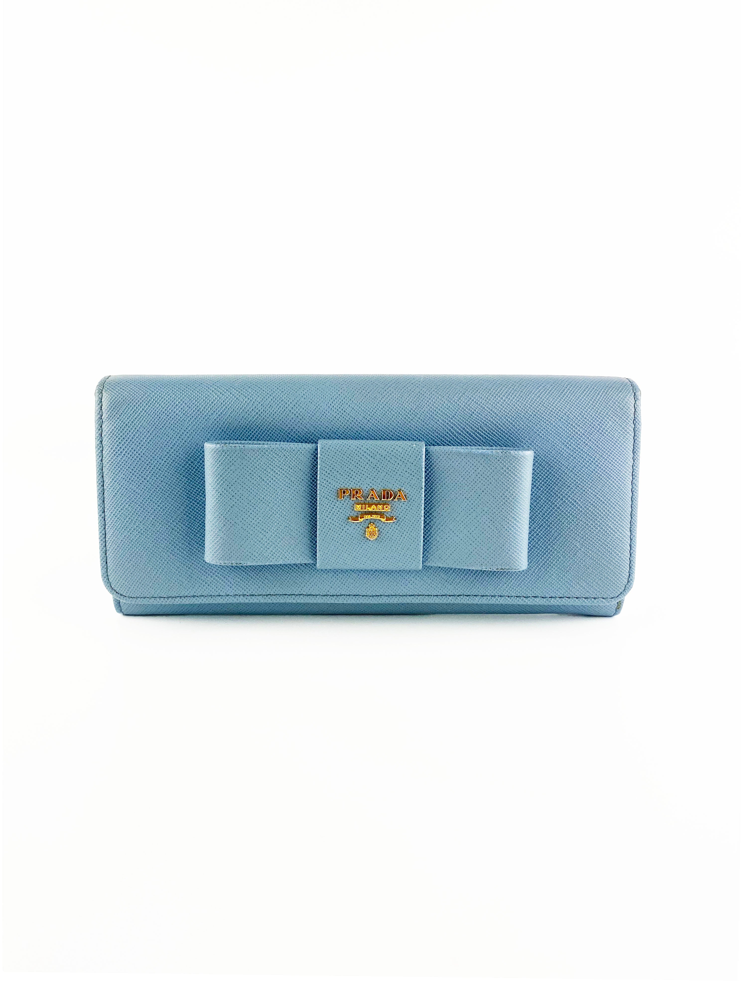 Prada Light Blue Saffiano Bow Wallet