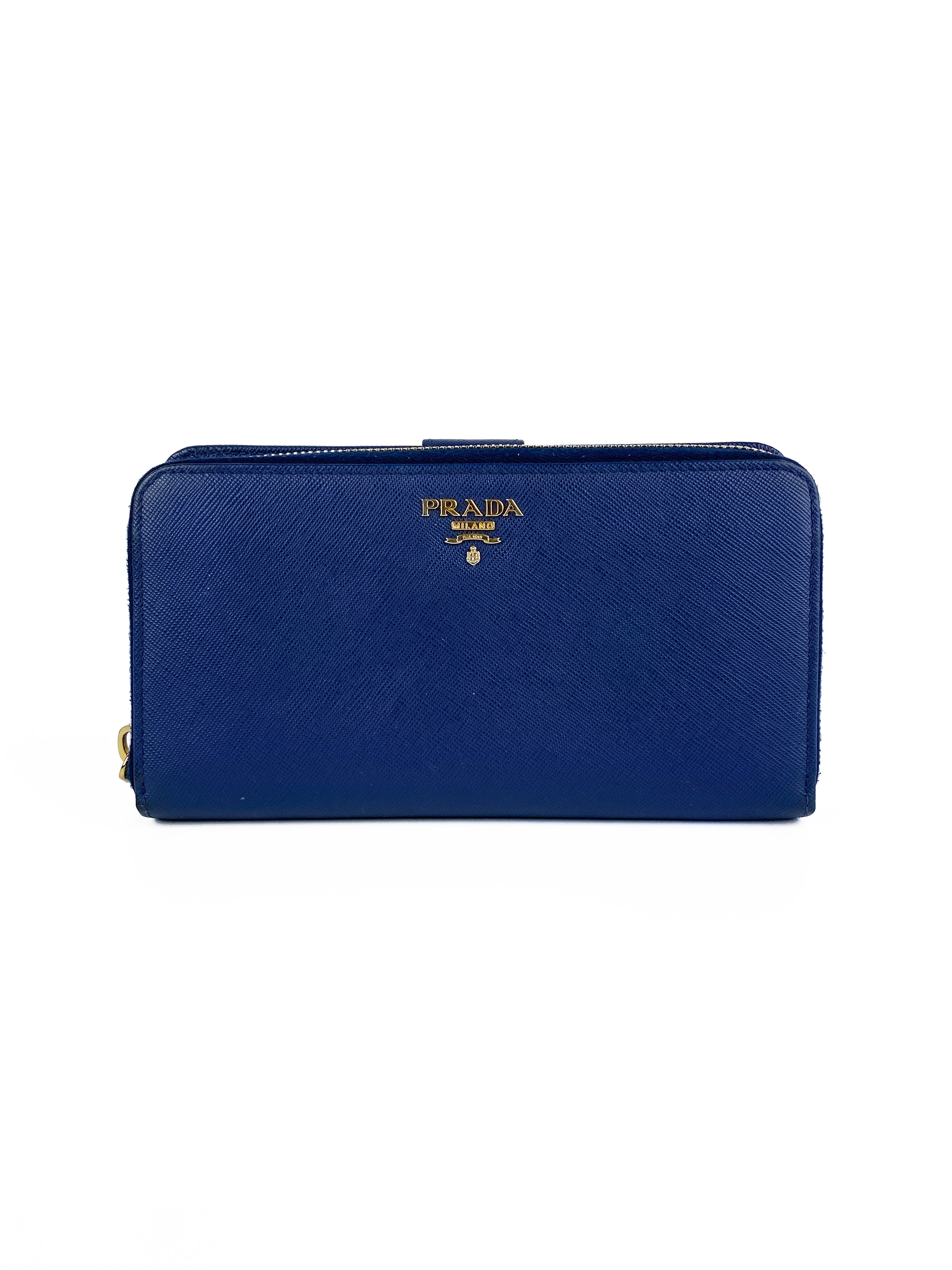 Prada Navy Blue Saffiano Zipped Wallet