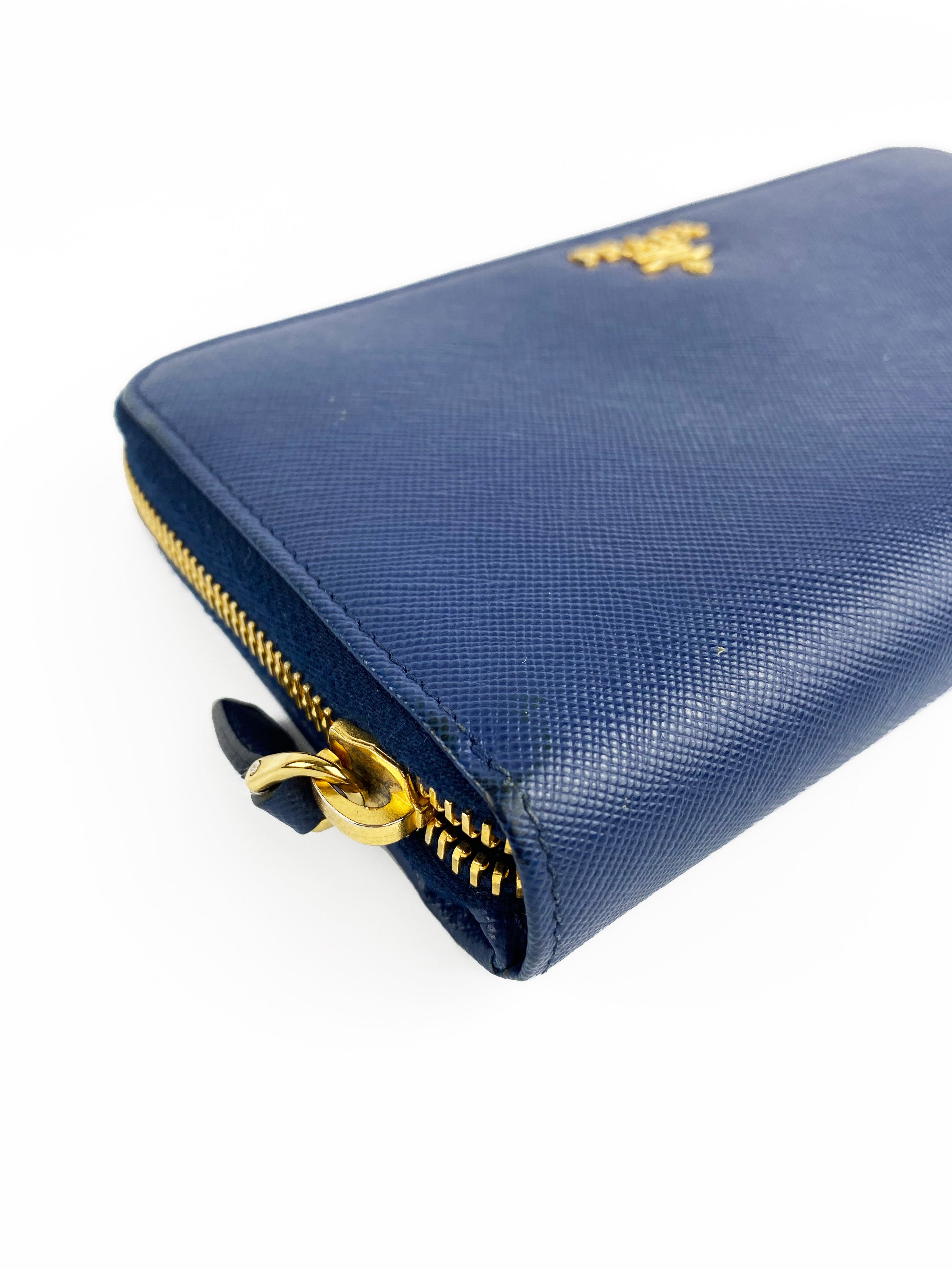 Prada Navy Blue Saffiano Zipped Wallet