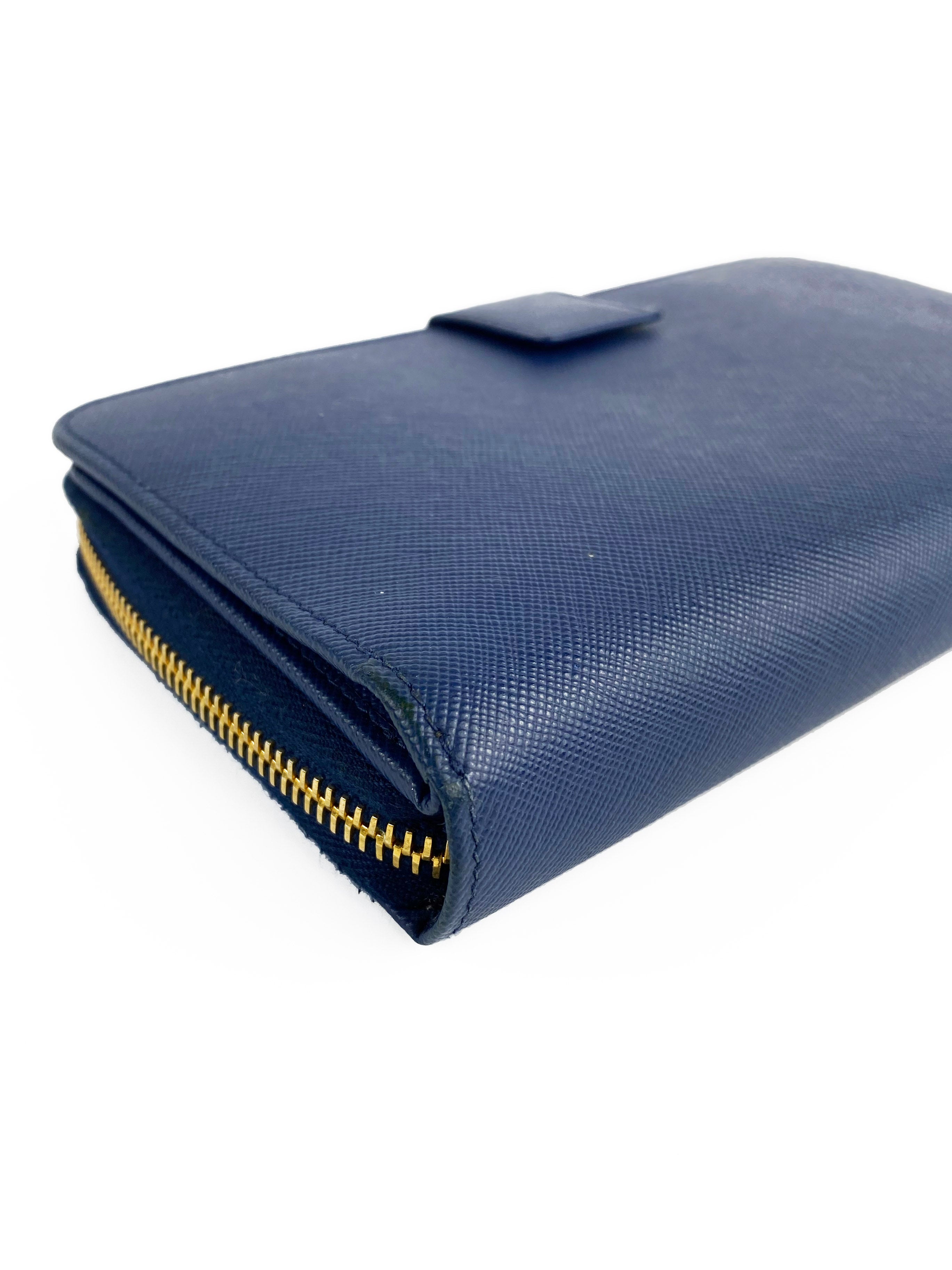 Prada Navy Blue Saffiano Zipped Wallet