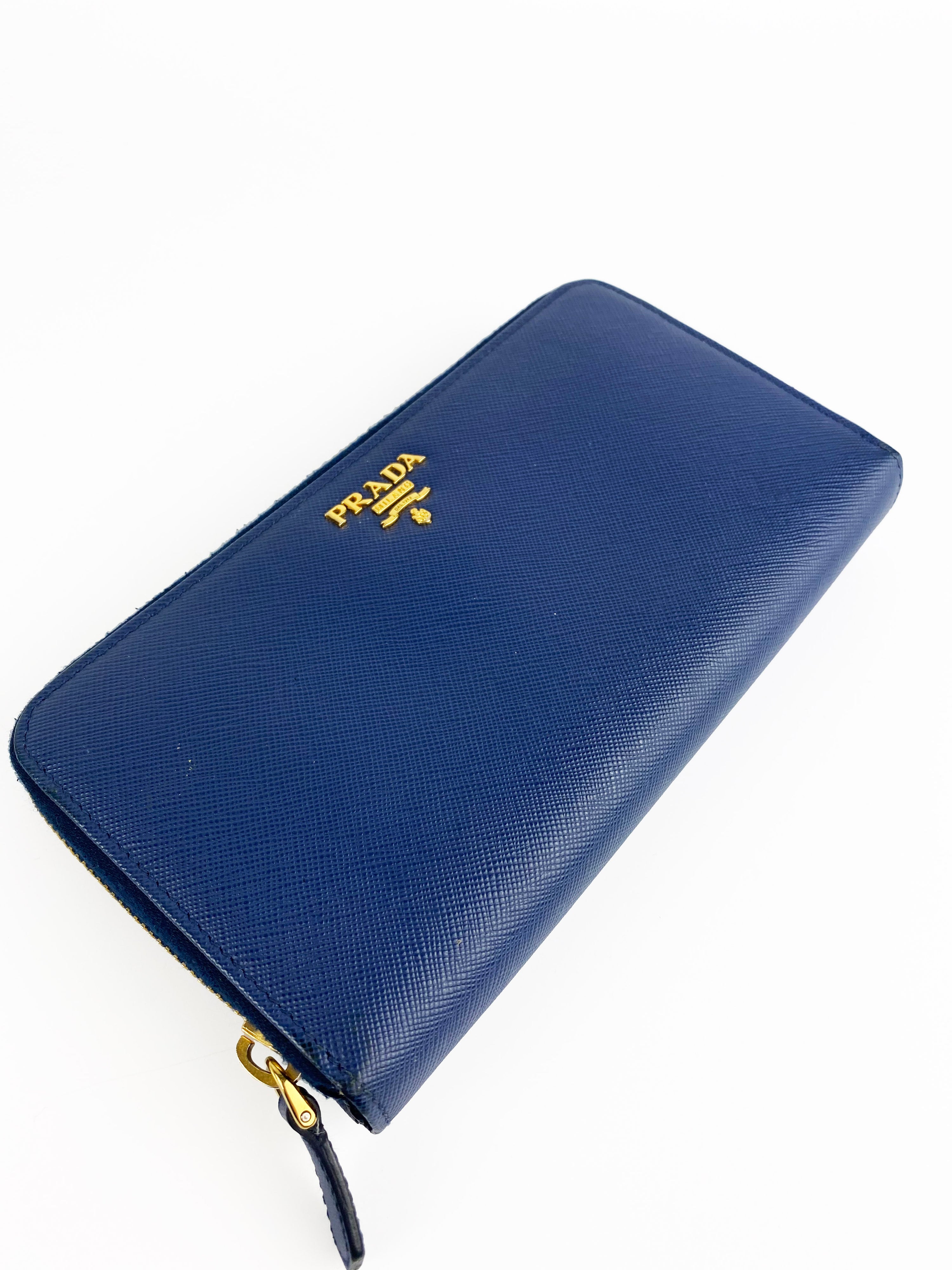 Prada Navy Blue Saffiano Zipped Wallet