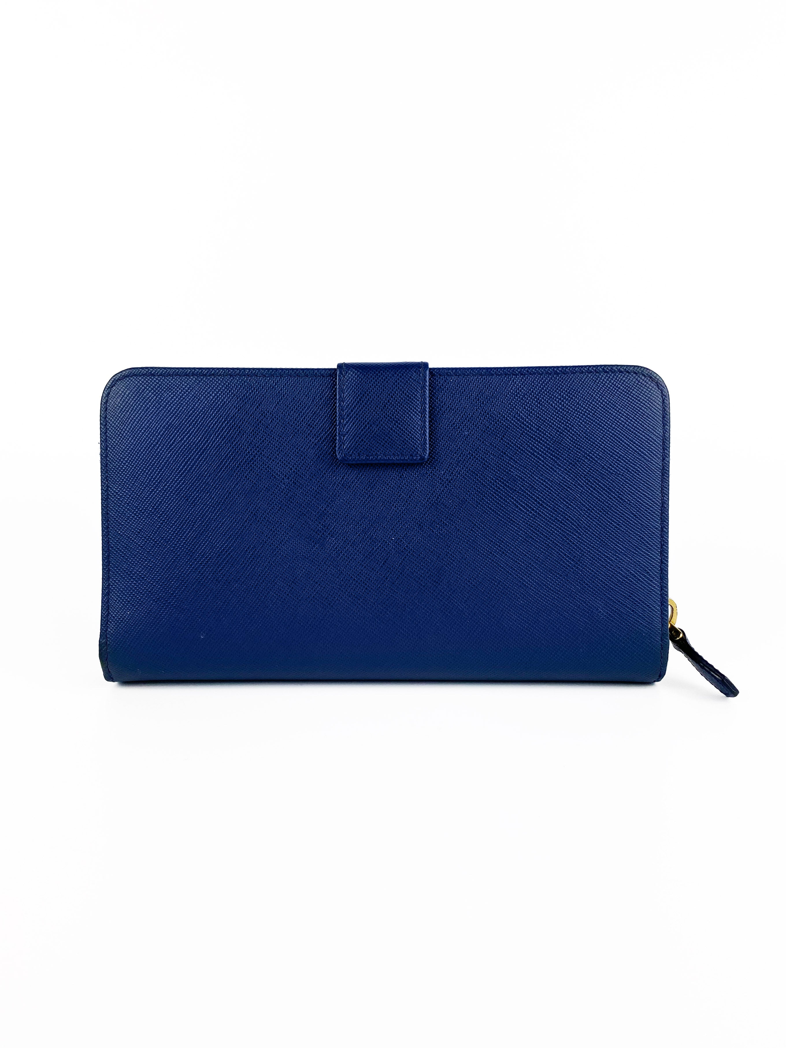 Prada Navy Blue Saffiano Zipped Wallet