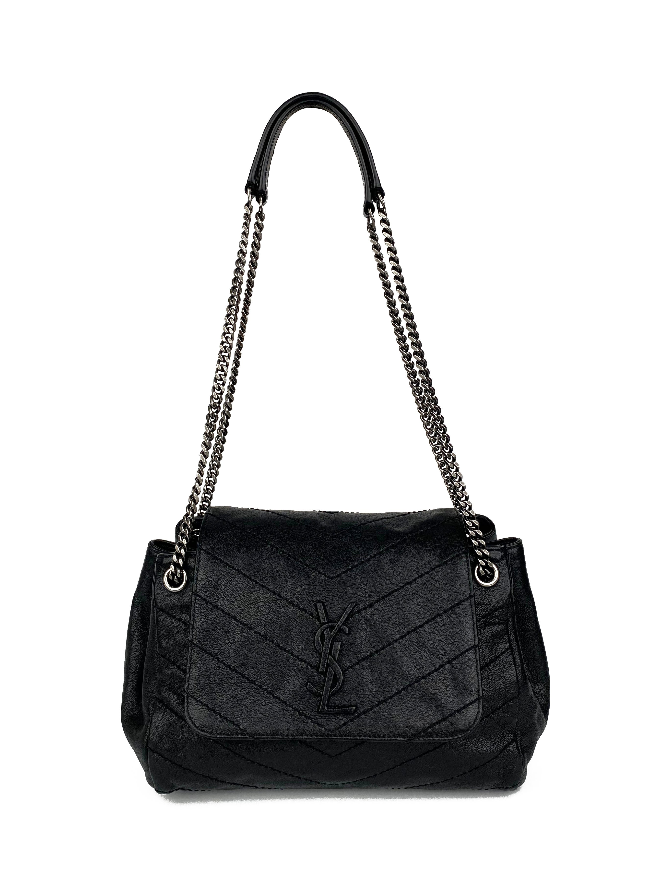 Saint Laurent Black Crinkled Leather Nolita Bag