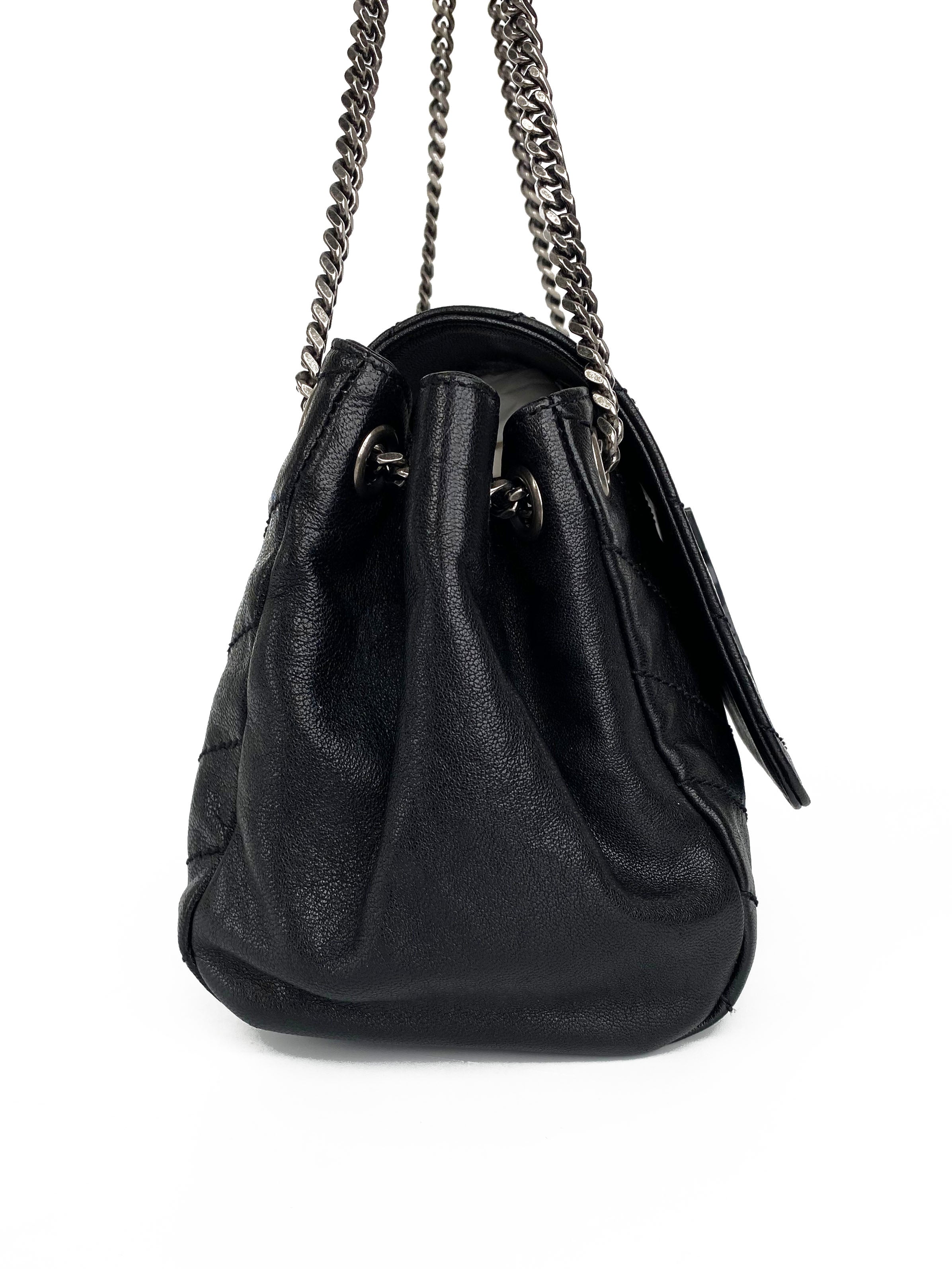 Saint Laurent Black Crinkled Leather Nolita Bag