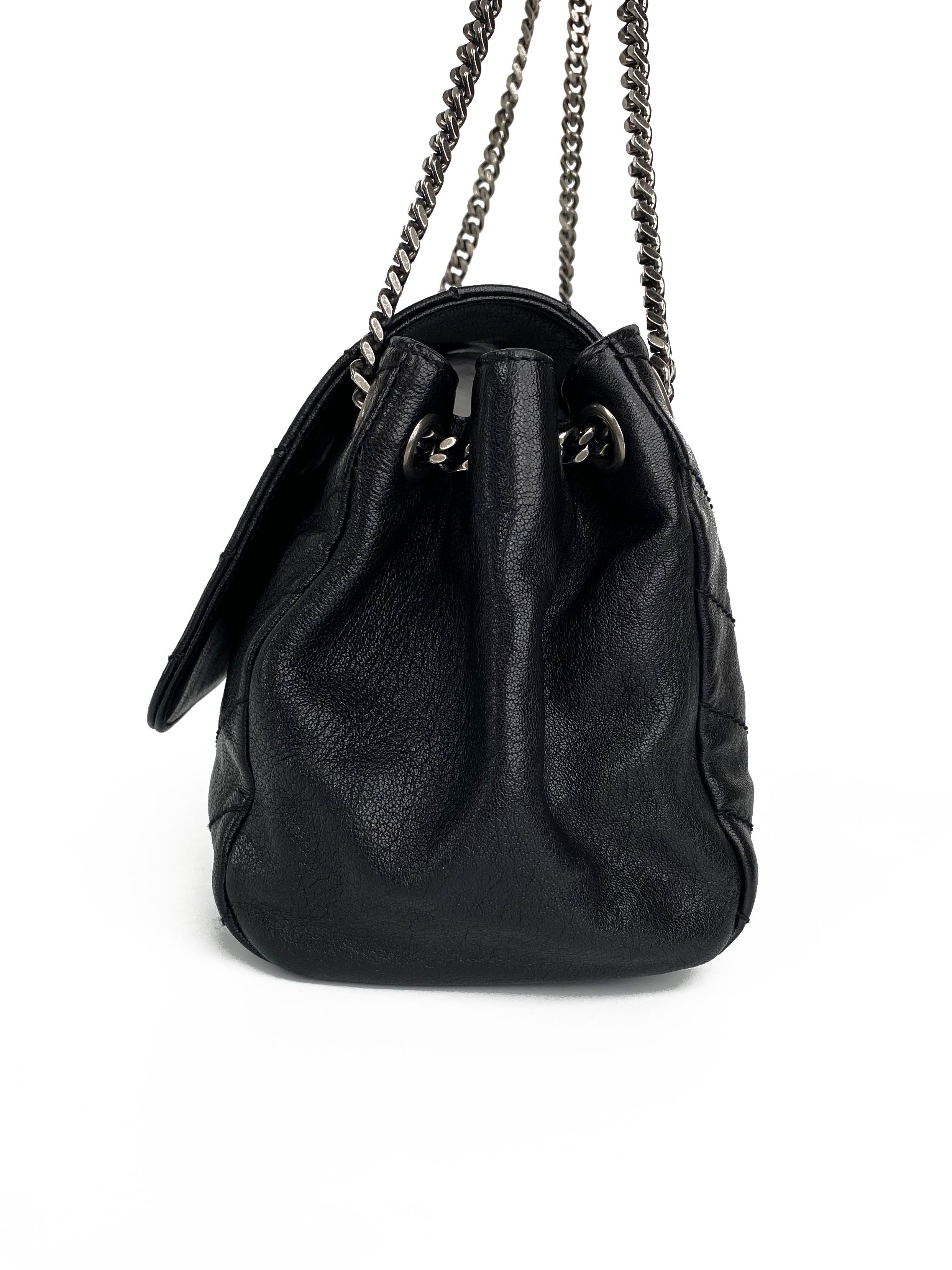 Saint Laurent Black Crinkled Leather Nolita Bag