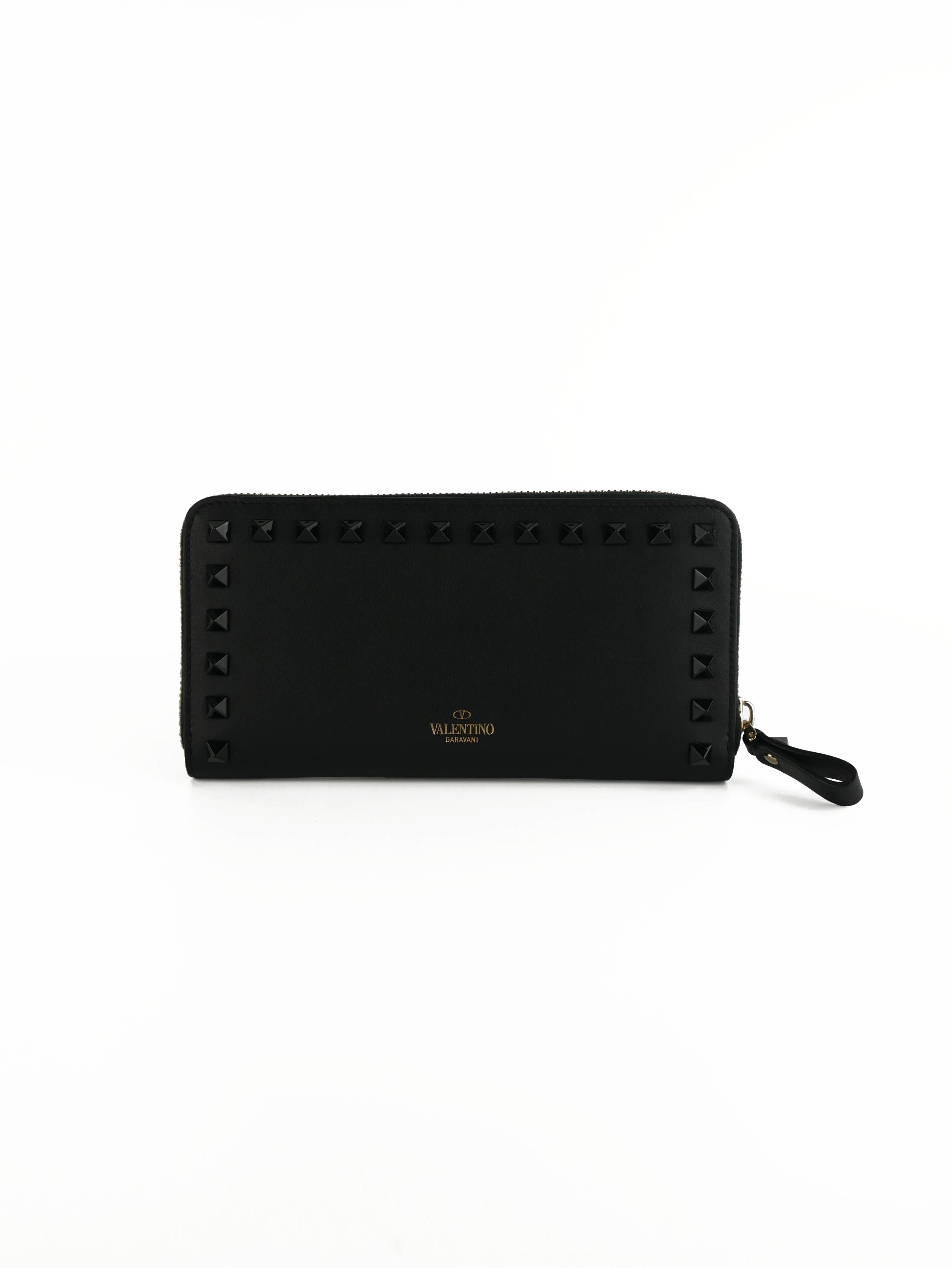 Valentino Black Rockstud Ziparound Wallet