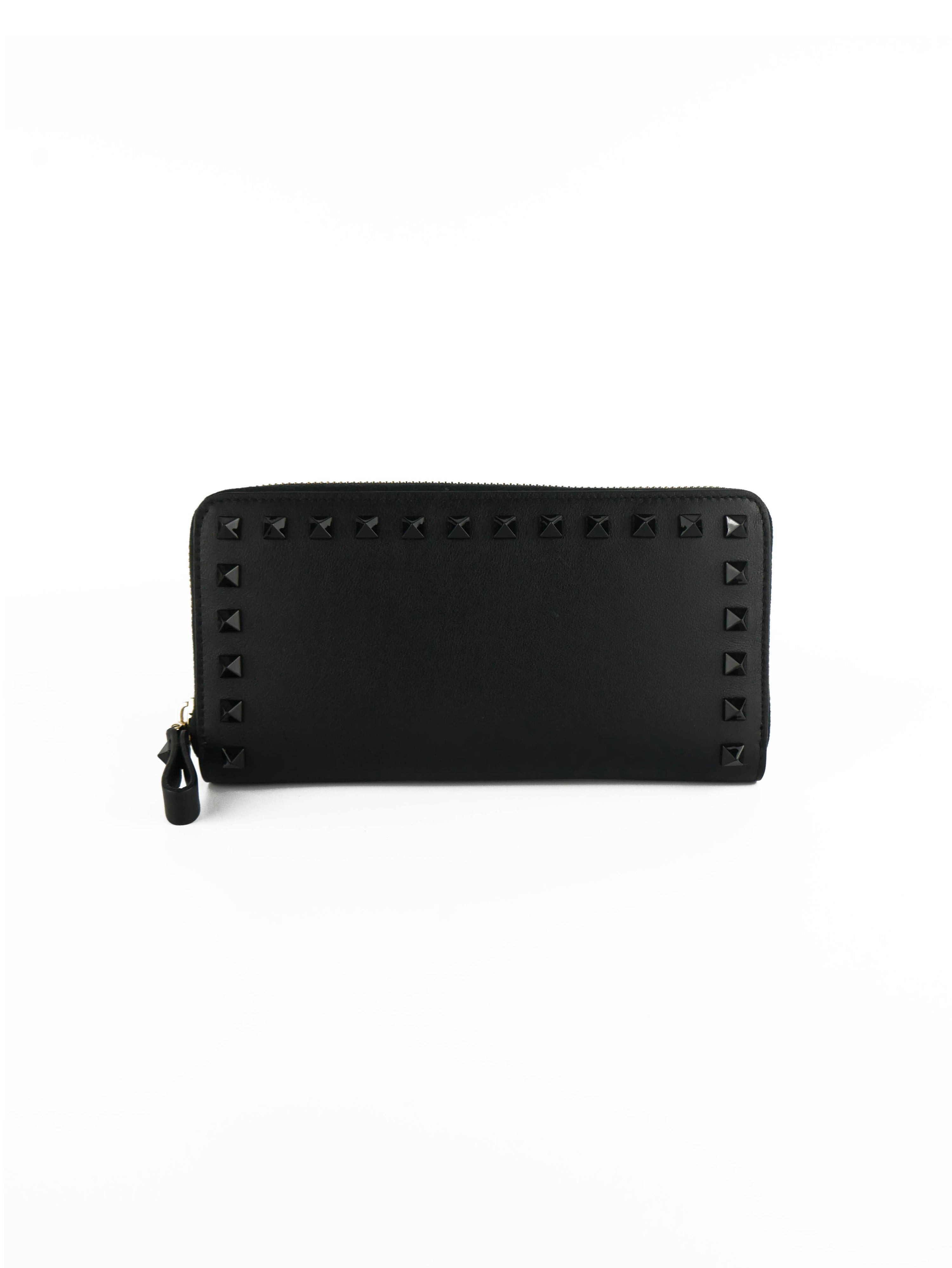 Valentino Black Rockstud Ziparound Wallet